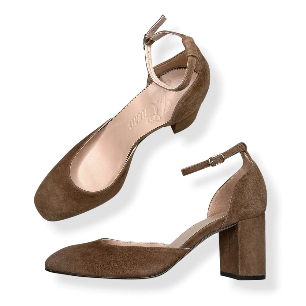 J Crew Heels Women 8.5 Brown Tan Suede Leather Round Toe Pumps Buckle Maisie